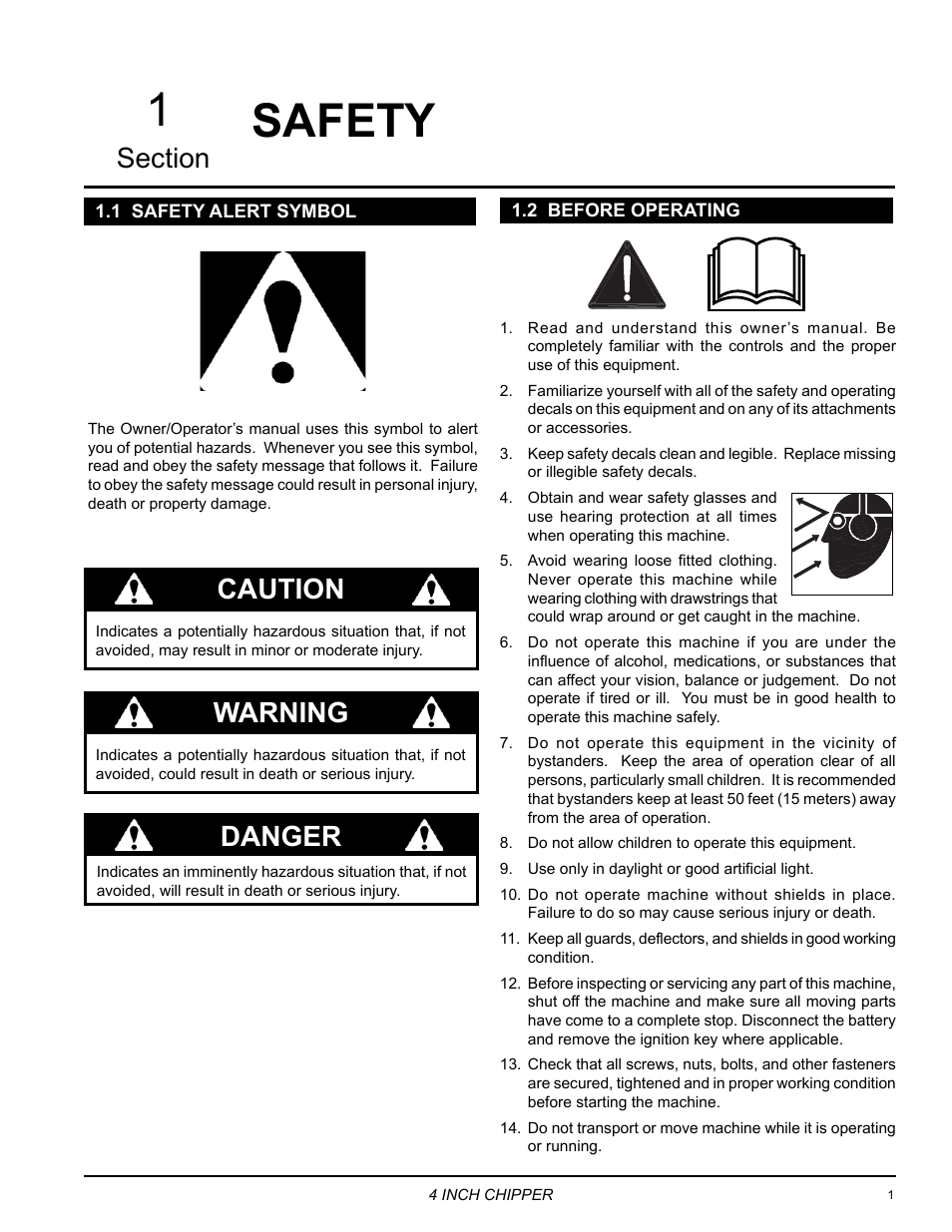 Safety, 1 safety alert symbol, 2 before operating | 1 safety alert symbol 1.2 before operating, Safety 1, Danger, Warning | Echo CH5540 Owners Manual v.1 User Manual | Page 5 / 23