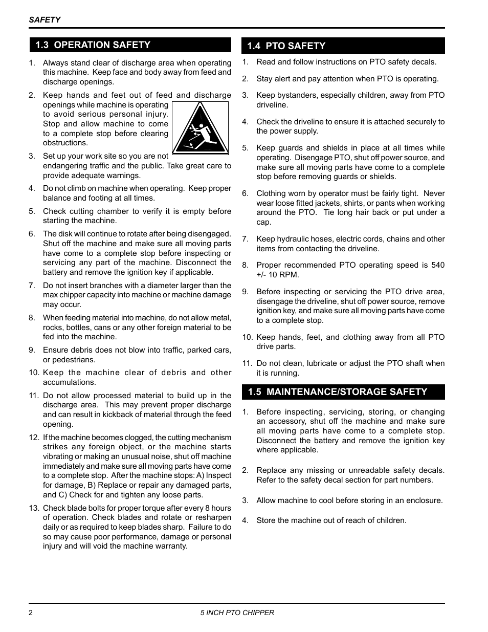 3 operation safety, 4 pto safety, 5 maintenance/storage safety | Echo CH5540 Owners Manual v.1 User Manual | Page 6 / 23