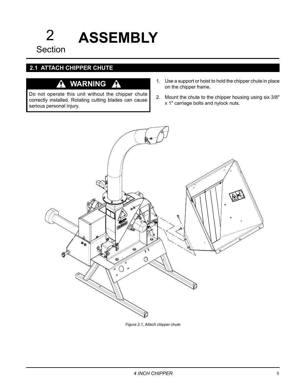 Assembly, 1 attach chipper chute, Assembly 2 | Echo CH5540 Owners Manual v.1 User Manual | Page 9 / 23