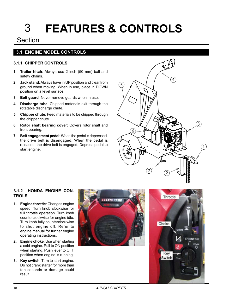 Features & controls, 1 engine model controls, Features & controls 3 | Echo CH4540 Owners Manual v.2 User Manual | Page 14 / 28