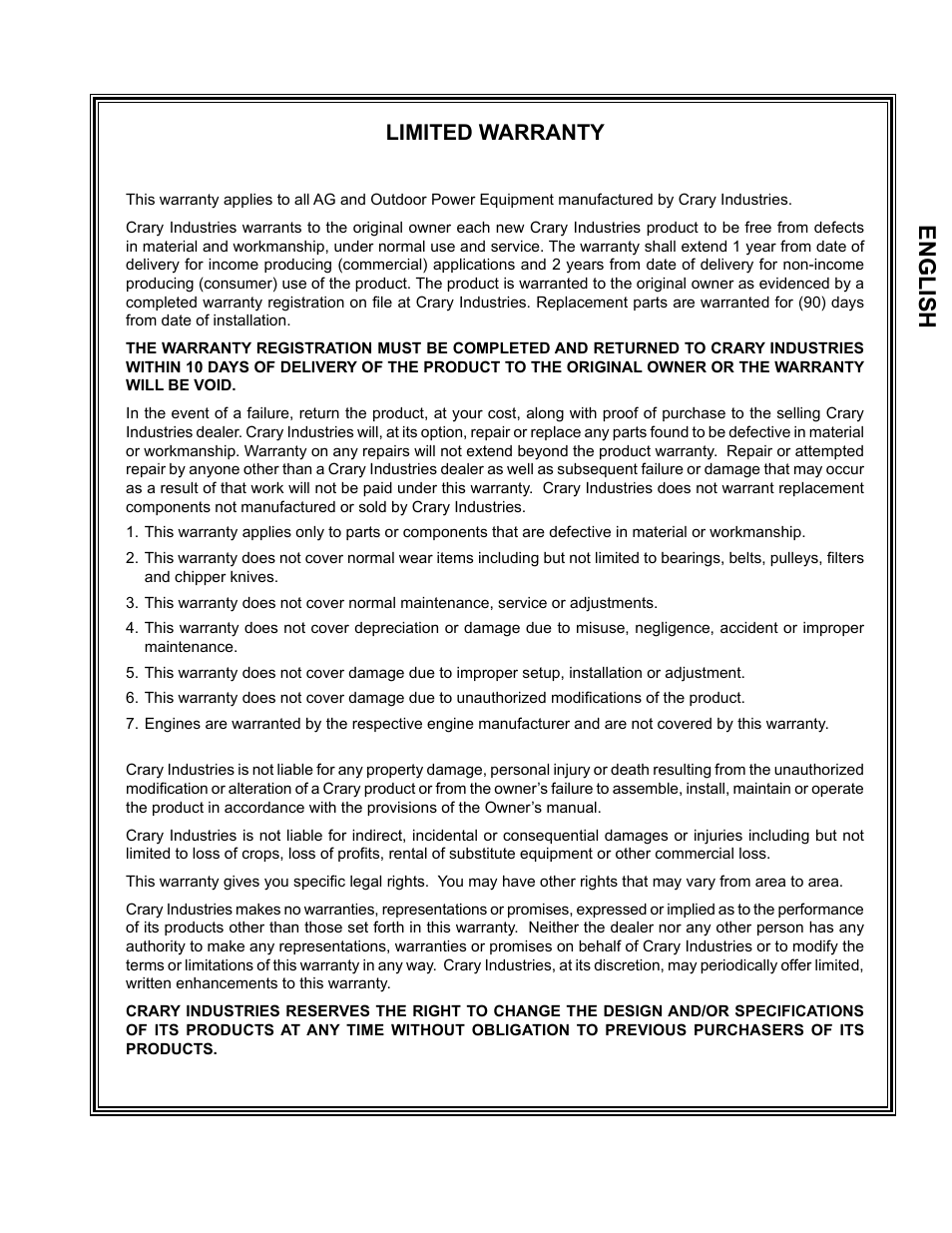 English, Limited warranty | Echo CH4540 Owners Manual v.2 User Manual | Page 3 / 28
