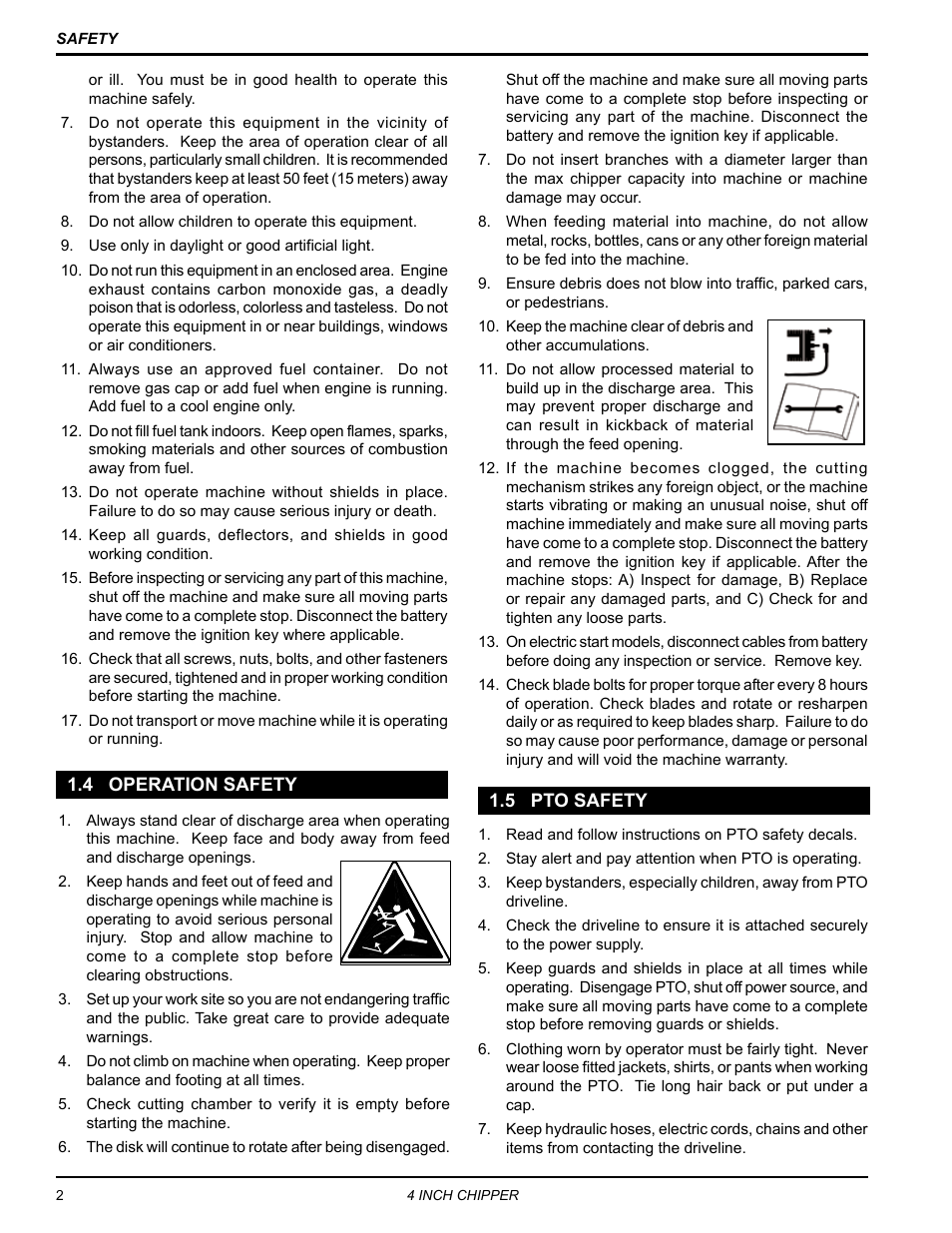 4 operation safety, 5 pto safety, 4 operation safety 1.5 pto safety | Echo CH4540 Owners Manual v.2 User Manual | Page 6 / 28