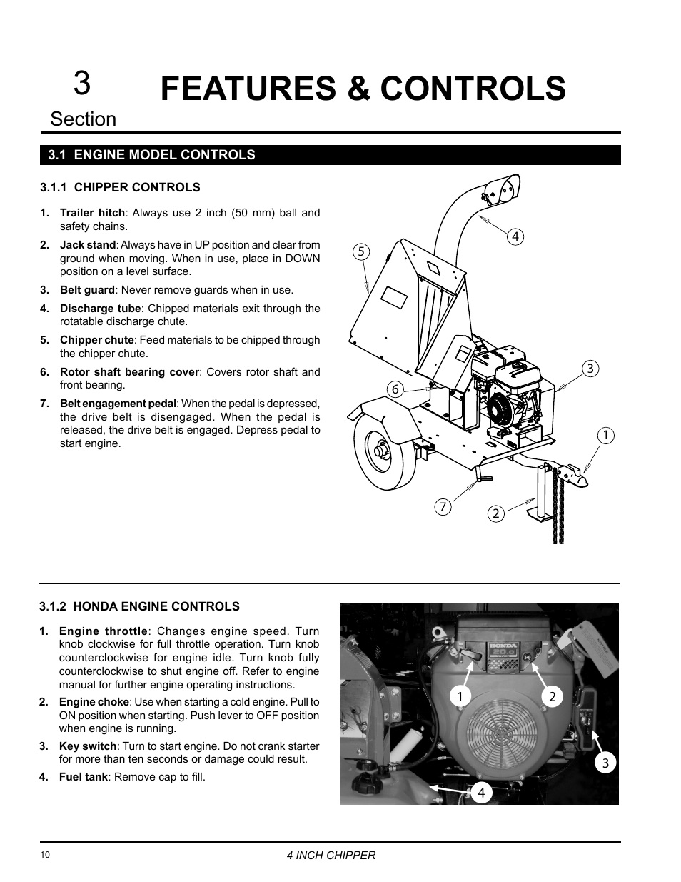 Features & controls, 1 engine model controls, Features & controls 3 | Echo 73413 Owners Manual v.3 User Manual | Page 14 / 28