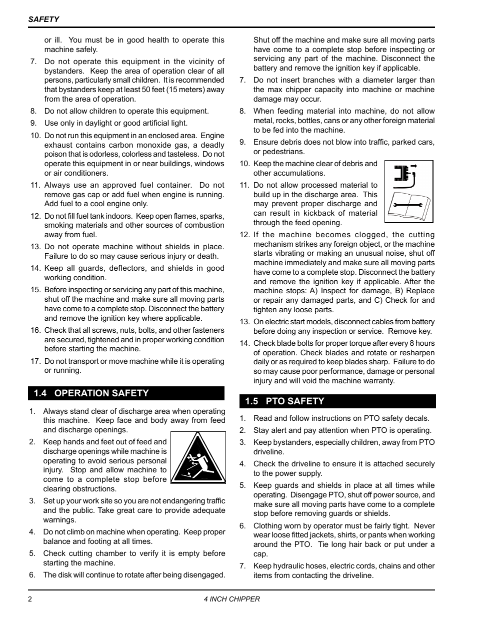 4 operation safety, 5 pto safety, 4 operation safety 1.5 pto safety | Echo 73413 Owners Manual v.3 User Manual | Page 6 / 28