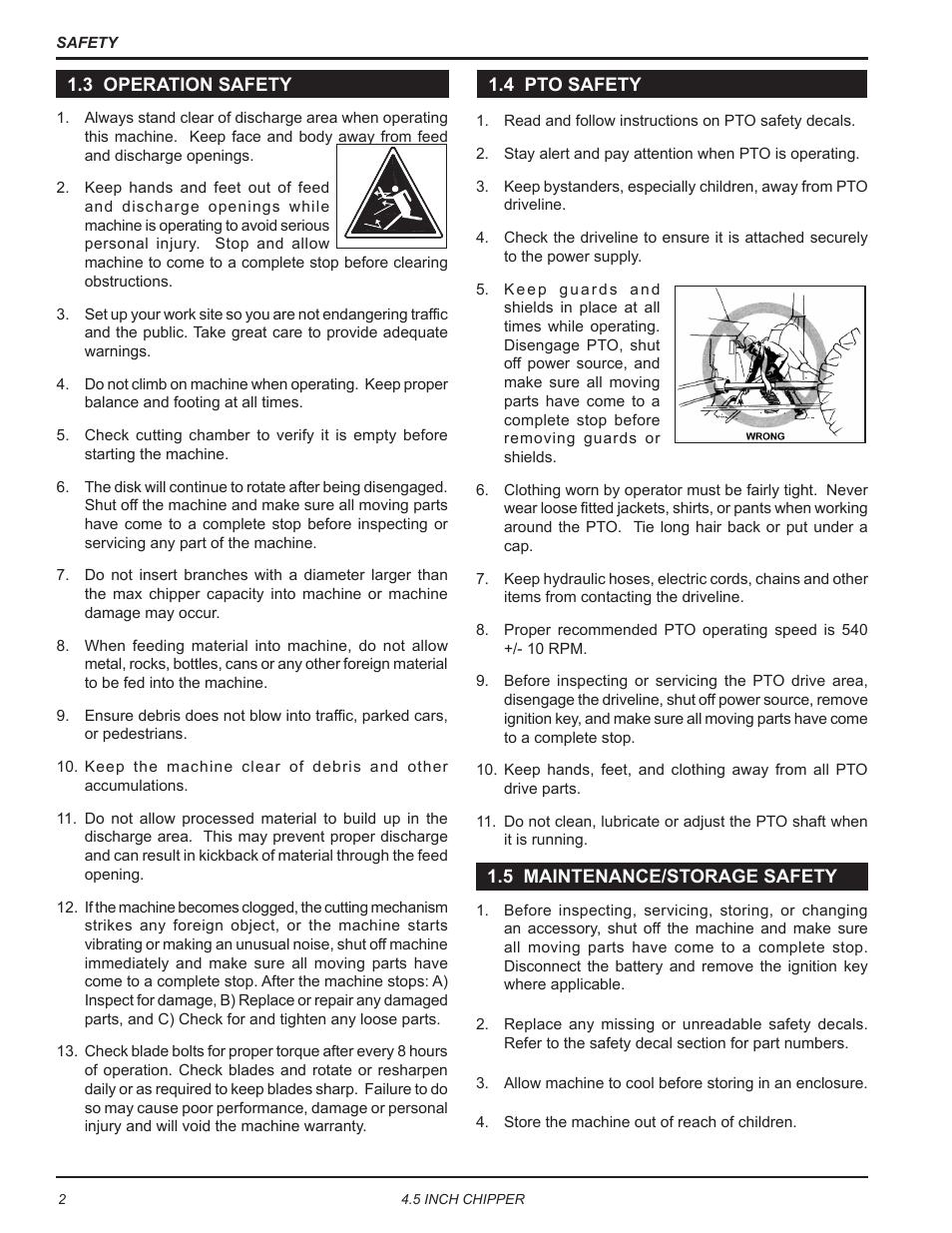 3 operation safety, 4 pto safety, 5 maintenance/storage safety | Echo CH45540 Owners Manual v.5 User Manual | Page 6 / 24