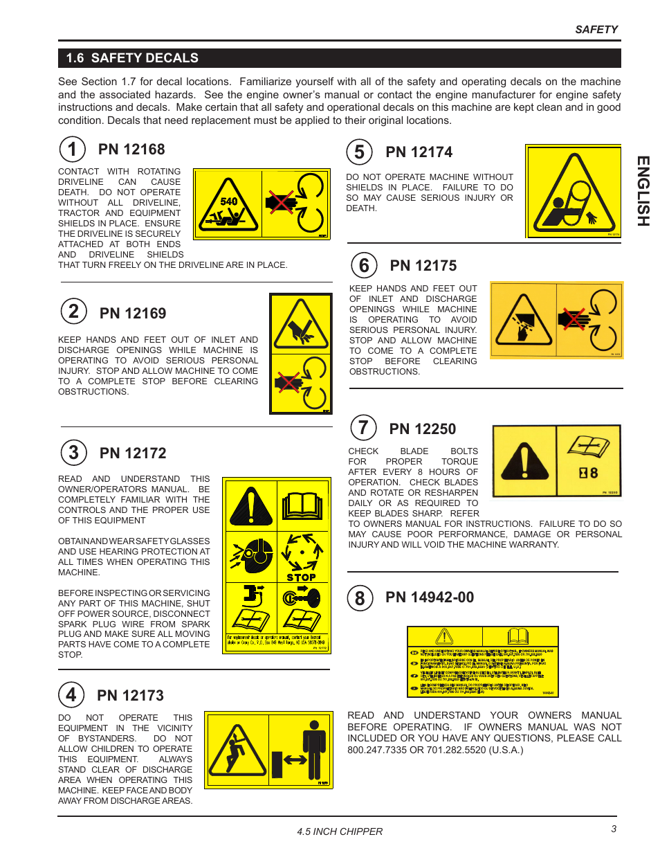 6 safety decals, 9 safety decals, 6 safety decals 1.9 safety decals | English | Echo CH45540 Owners Manual v.5 User Manual | Page 7 / 24