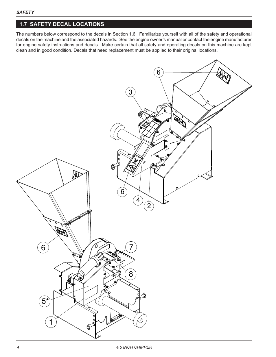7 safety decal locations | Echo CH45540 Owners Manual v.5 User Manual | Page 8 / 24