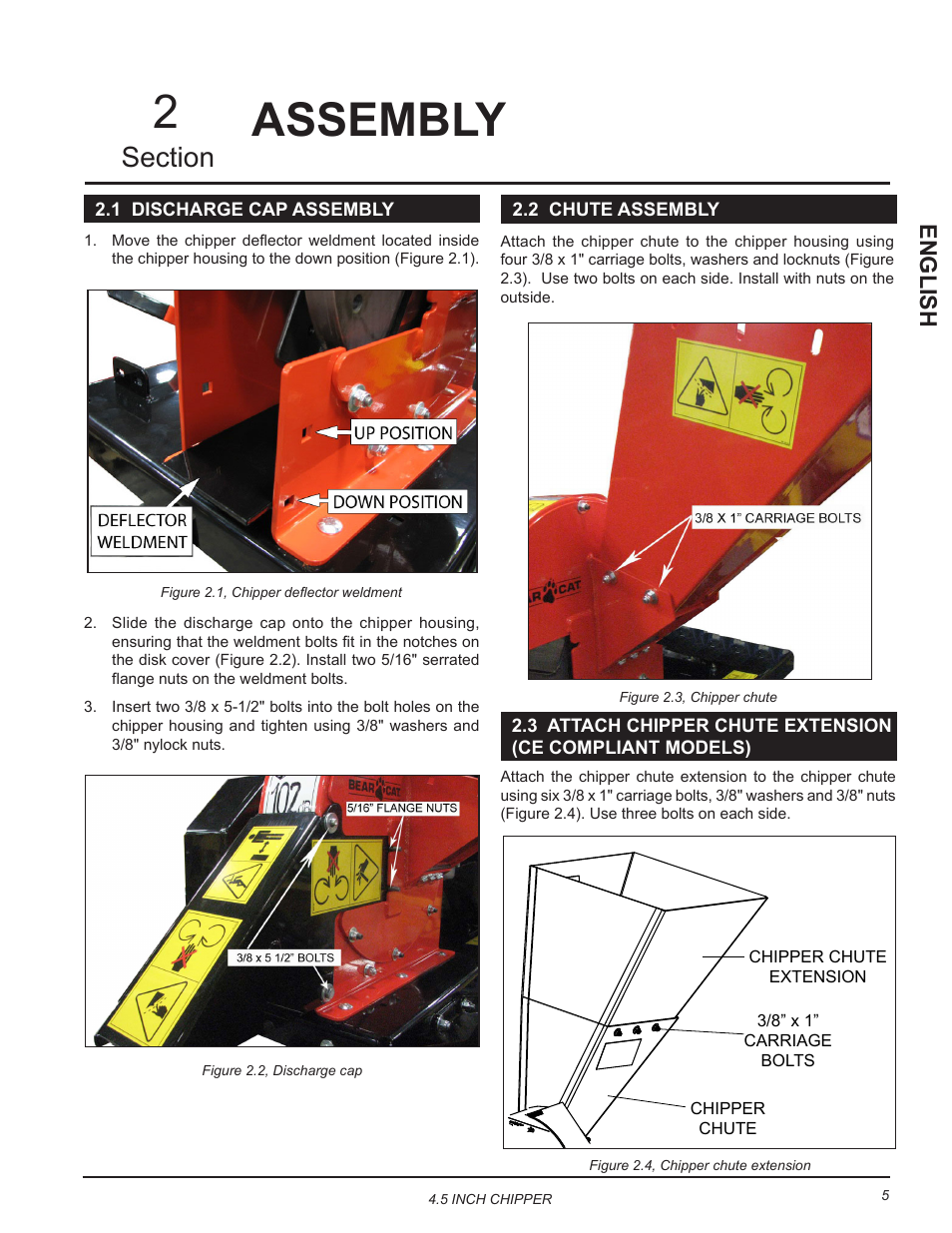 Assembly, 1 discharge cap assembly, 2 chute assembly | Assembly 2, English | Echo CH45540 Owners Manual v.5 User Manual | Page 9 / 24