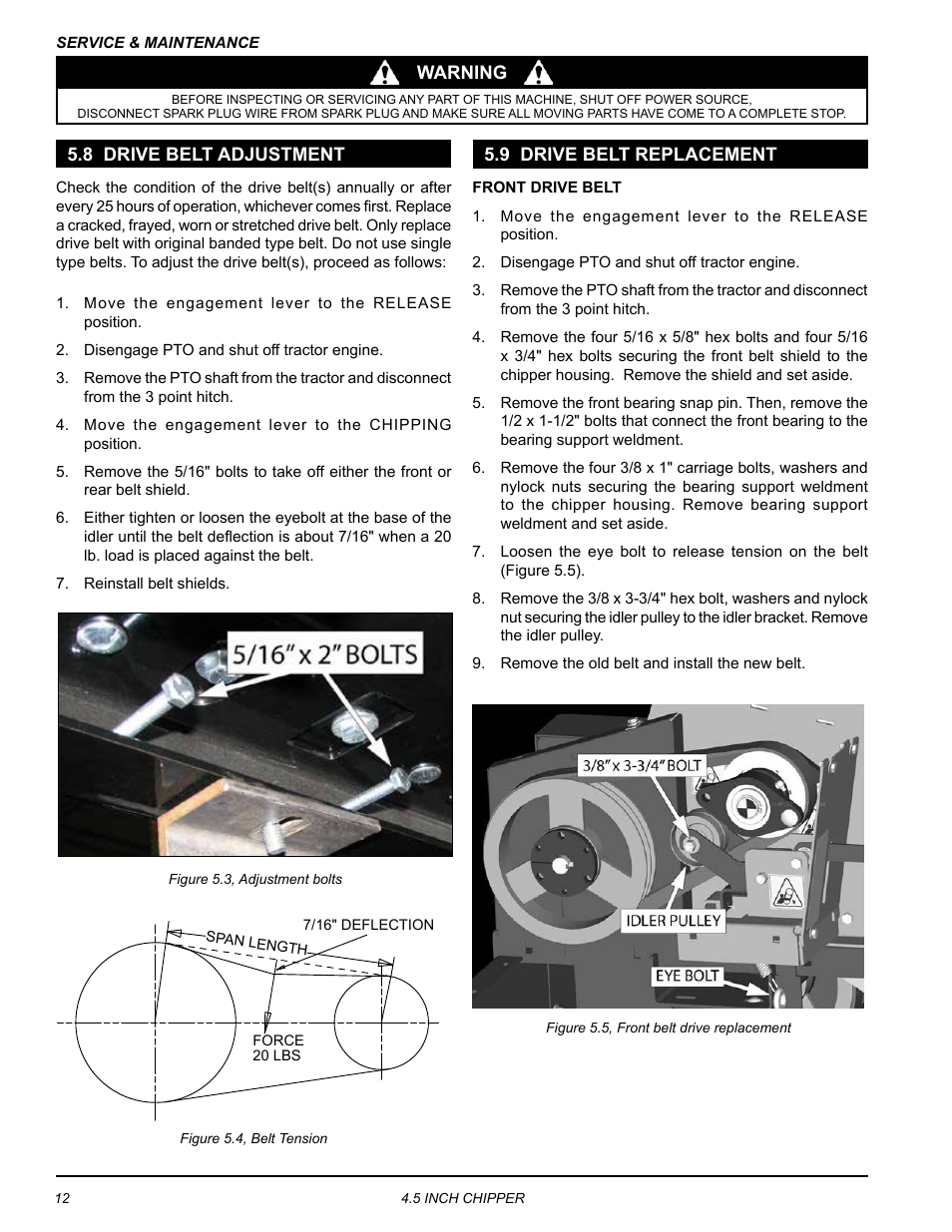 8 drive belt adjustment, 9 drive belt replacement, 8 drive belt adjustment 5.9 drive belt replacement | Echo CH45540 Owners Manual v.4 User Manual | Page 16 / 24