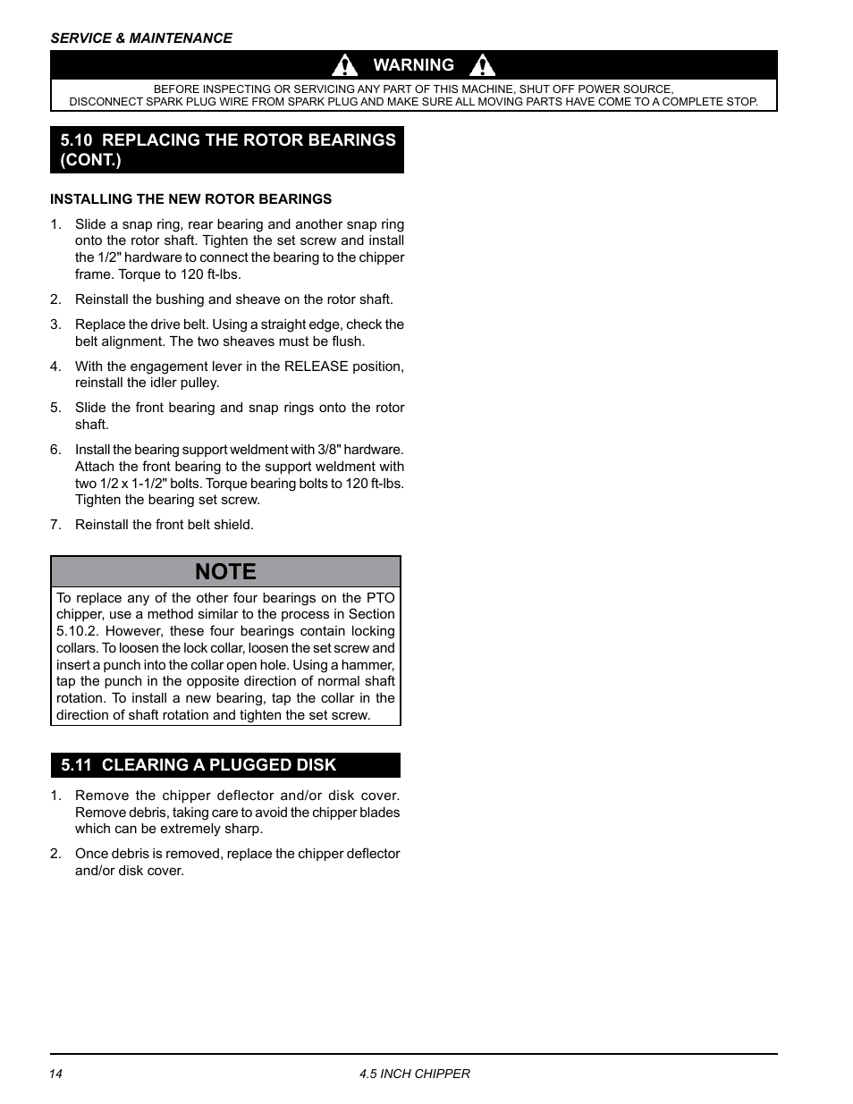 10 replacing the rotor bearings (cont.), 11 clearing a plugged disk | Echo CH45540 Owners Manual v.4 User Manual | Page 18 / 24