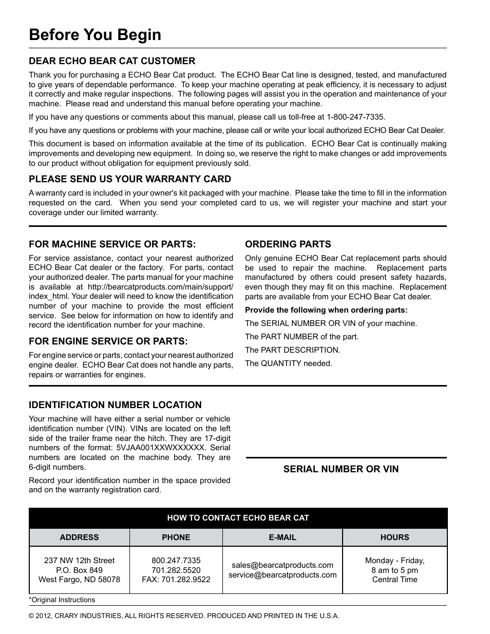 Before you begin | Echo CH45540 Owners Manual v.4 User Manual | Page 2 / 24