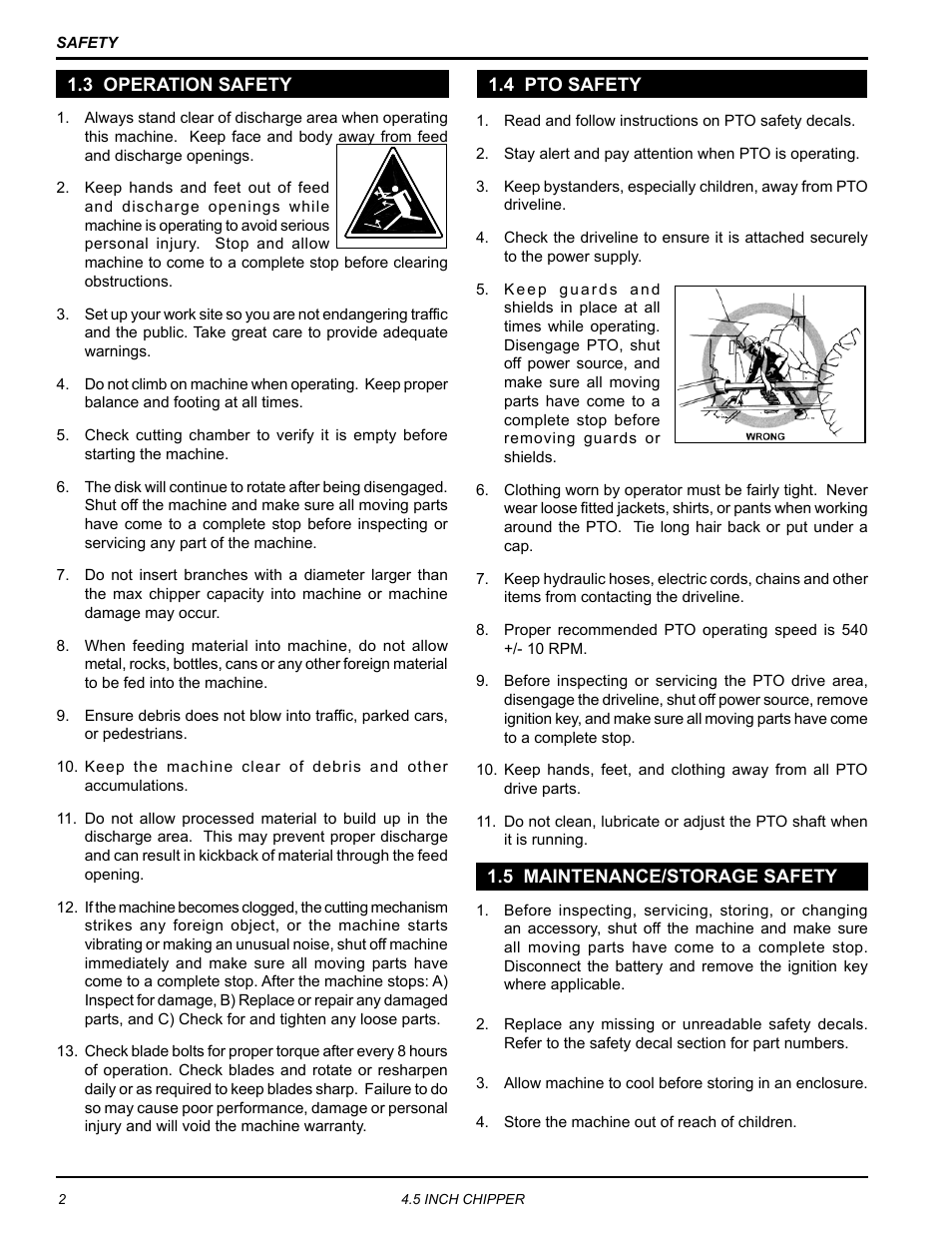 3 operation safety, 4 pto safety, 5 maintenance/storage safety | Echo CH45540 Owners Manual v.4 User Manual | Page 6 / 24