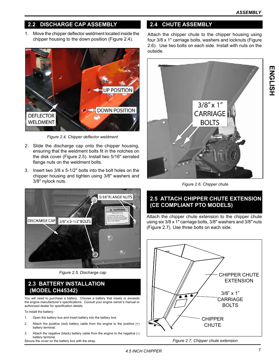 2 discharge cap assembly, 3 battery installation (model ch45342), 4 chute assembly | English | Echo CH45342 Owners Manual v.3 User Manual | Page 11 / 38