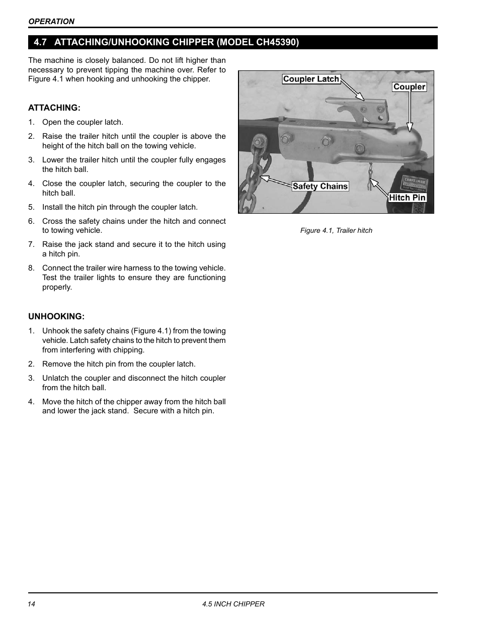 7 attaching/unhooking chipper (model ch45390) | Echo CH45342 Owners Manual v.3 User Manual | Page 18 / 38