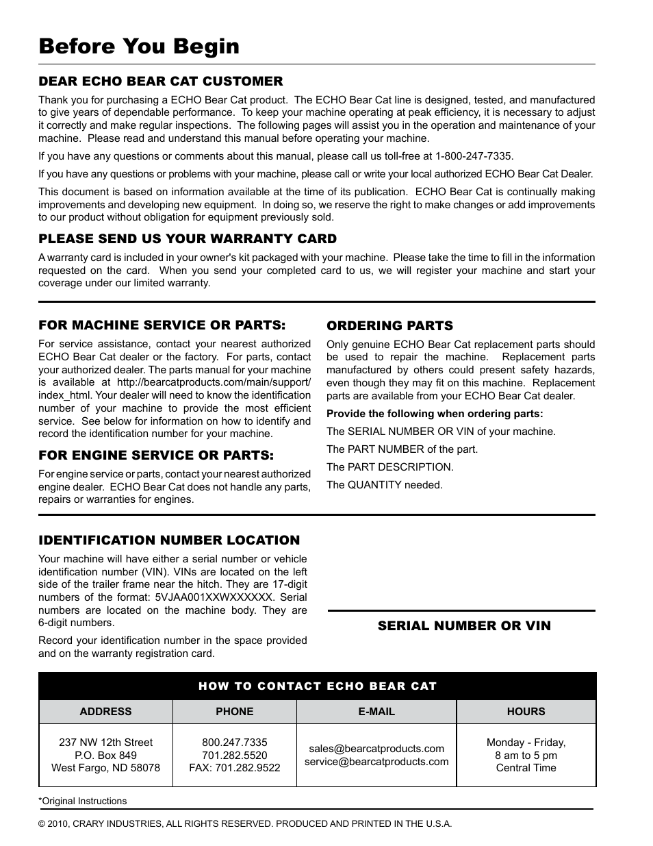 Before you begin | Echo CH45342 Owners Manual v.3 User Manual | Page 2 / 38