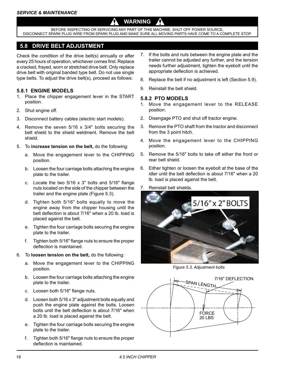 8 drive belt adjustment | Echo CH45342 Owners Manual v.3 User Manual | Page 22 / 38