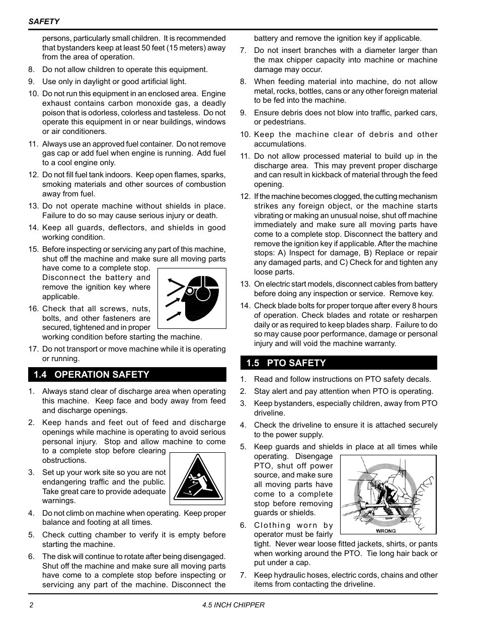 4 operation safety, 5 pto safety, 4 operation safety 1.5 pto safety | Echo CH45342 Owners Manual v.3 User Manual | Page 6 / 38