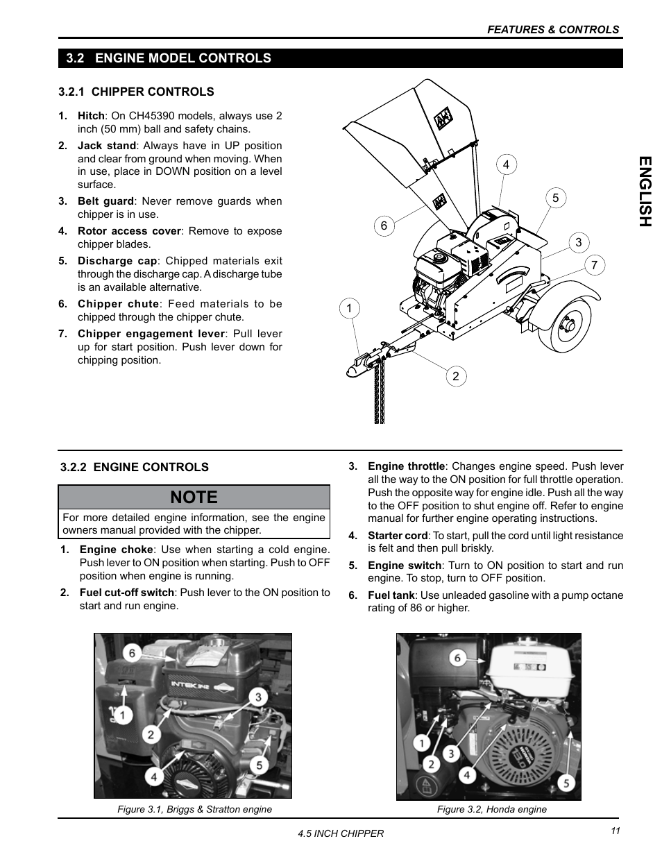 2 engine model controls, English | Echo CH45342 Owners Manual v.2 User Manual | Page 15 / 35
