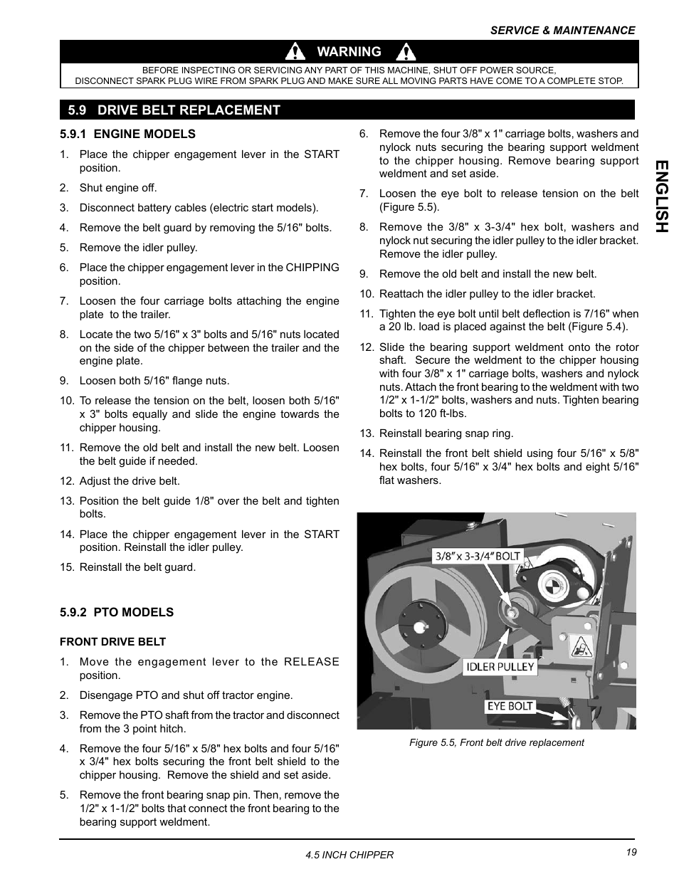 9 drive belt replacement, English | Echo CH45342 Owners Manual v.2 User Manual | Page 23 / 35