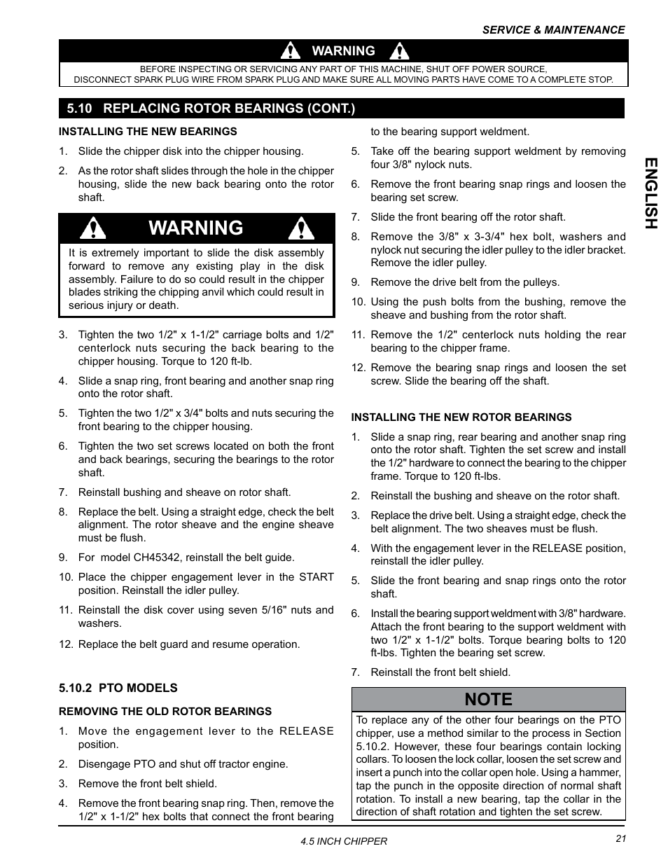 Warning, English | Echo CH45342 Owners Manual v.2 User Manual | Page 25 / 35