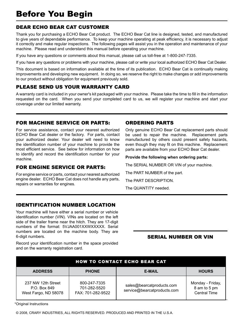 Before you begin | Echo CH45342 Owners Manual v.1 User Manual | Page 2 / 35
