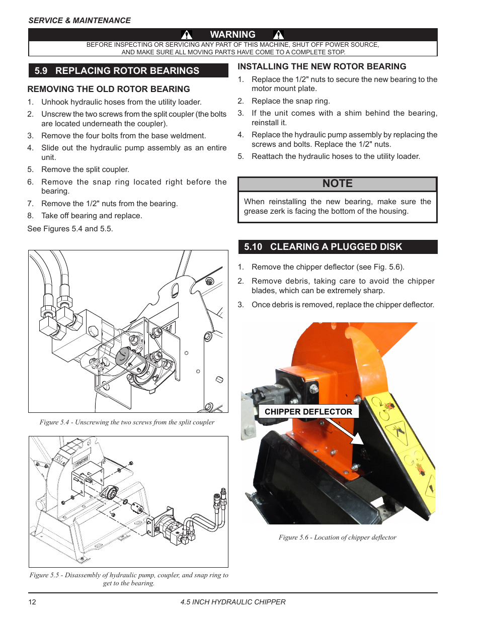 9 replacing rotor bearings, 10 clearing a plugged disk | Echo CH450H Owners Manual v.2 User Manual | Page 16 / 27