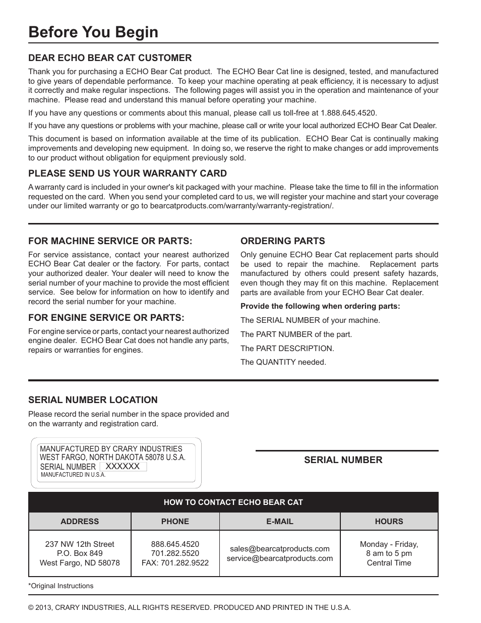 Before you begin | Echo CH450H Owners Manual v.2 User Manual | Page 2 / 27