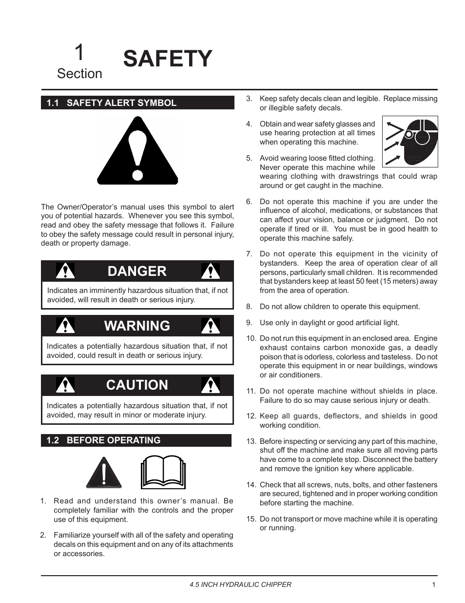 Safety, 1 safety alert symbol, 2 before operating | 1 safety alert symbol 1.2 before operating, Danger, Warning, Caution | Echo CH450H Owners Manual v.2 User Manual | Page 5 / 27