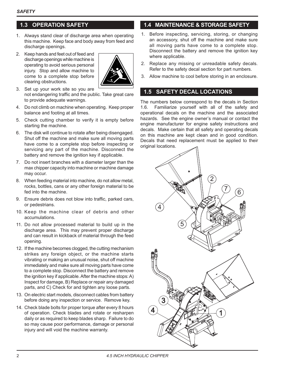 3 operation safety, 4 maintenance & storage safety, 5 safety decal locations | Echo CH450H Owners Manual v.2 User Manual | Page 6 / 27