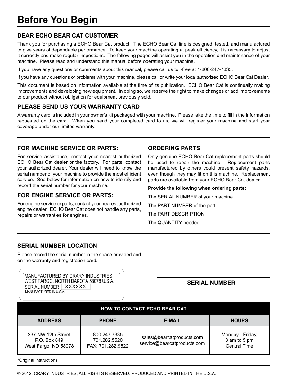 Before you begin | Echo CH450H Owners Manual v.1 User Manual | Page 2 / 28