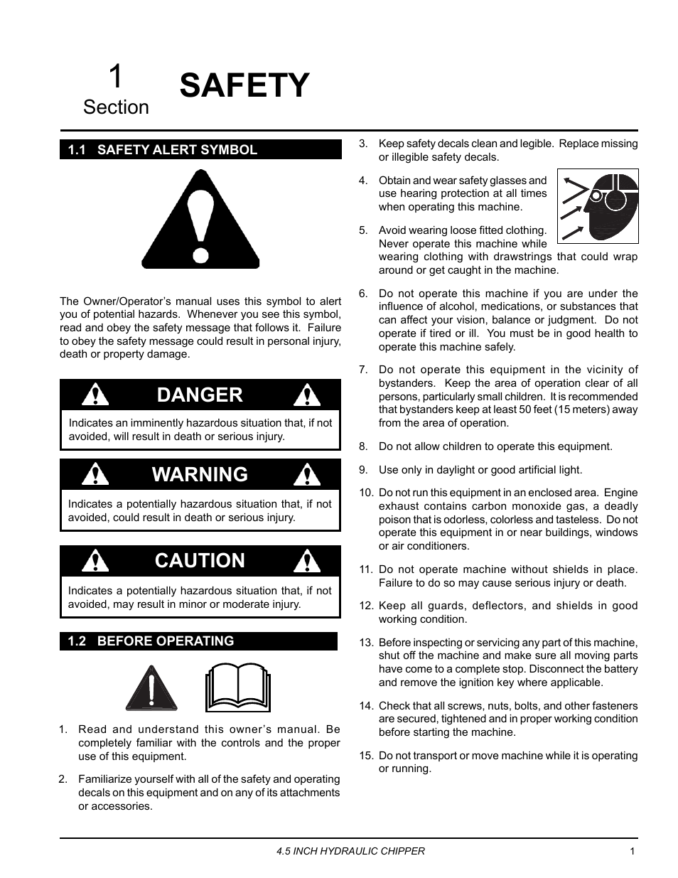 Safety, 1 safety alert symbol, 2 before operating | 1 safety alert symbol 1.2 before operating, Danger, Warning, Caution | Echo CH450H Owners Manual v.1 User Manual | Page 5 / 28