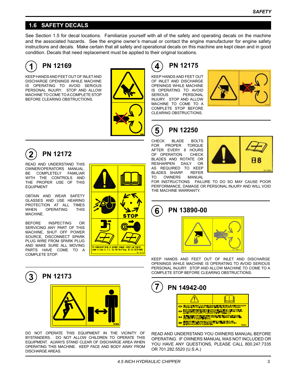 6 safety decals | Echo CH450H Owners Manual v.1 User Manual | Page 7 / 28