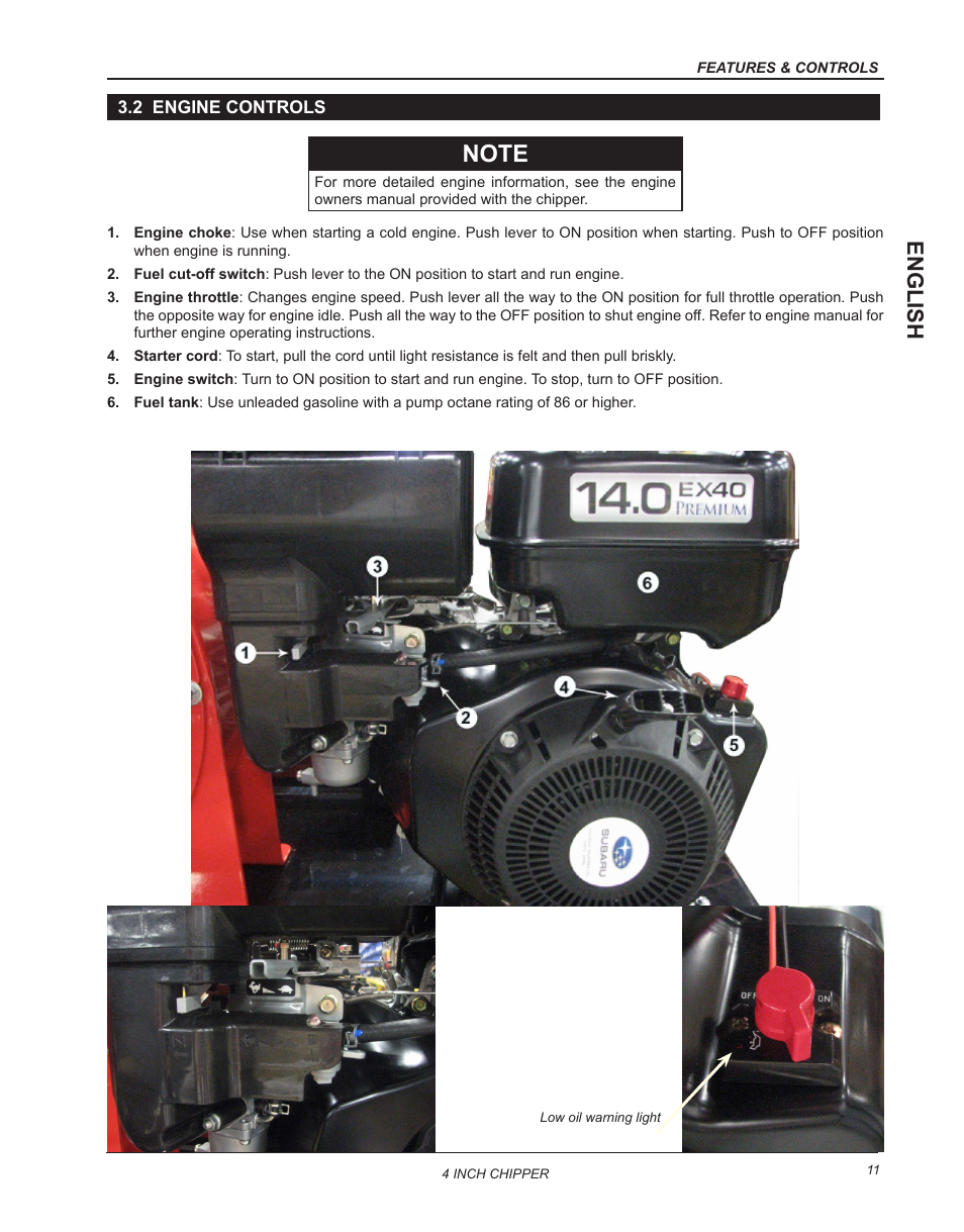 2 engine controls, English | Echo CH4400 Owners Manual v.2 User Manual | Page 15 / 30