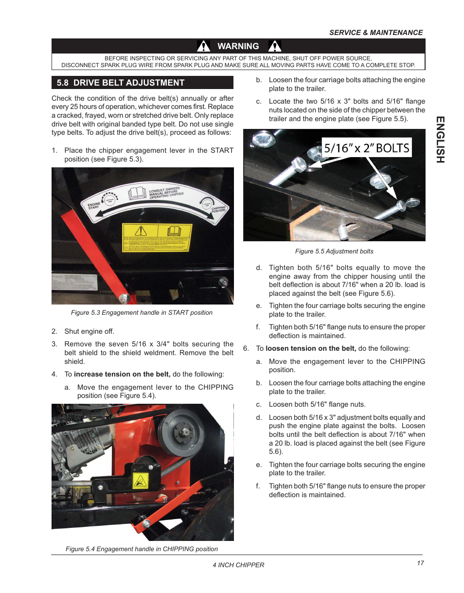 8 drive belt adjustment, English | Echo CH4400 Owners Manual v.2 User Manual | Page 21 / 30