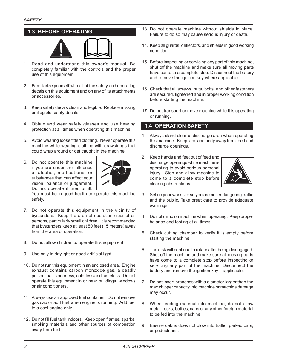 3 before operating, 4 operation safety, 3 before operating 1.4 operation safety | Echo CH4400 Owners Manual v.2 User Manual | Page 6 / 30