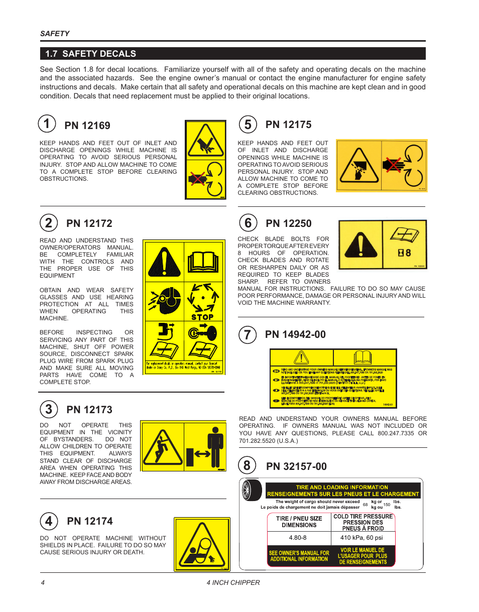 7 safety decals, 9 safety decals, 7 safety decals 1.9 safety decals | Echo CH4400 Owners Manual v.2 User Manual | Page 8 / 30