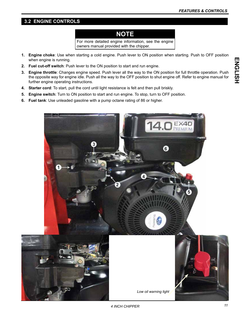 2 engine controls, English | Echo CH4400 Owners Manual v.1 User Manual | Page 15 / 30