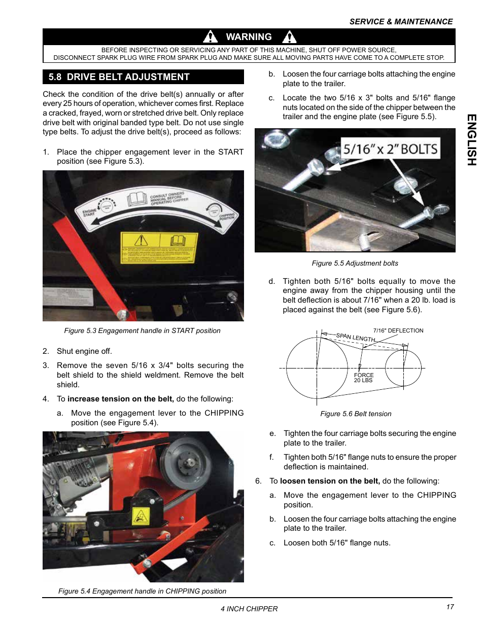 8 drive belt adjustment, English | Echo CH4400 Owners Manual v.1 User Manual | Page 21 / 30