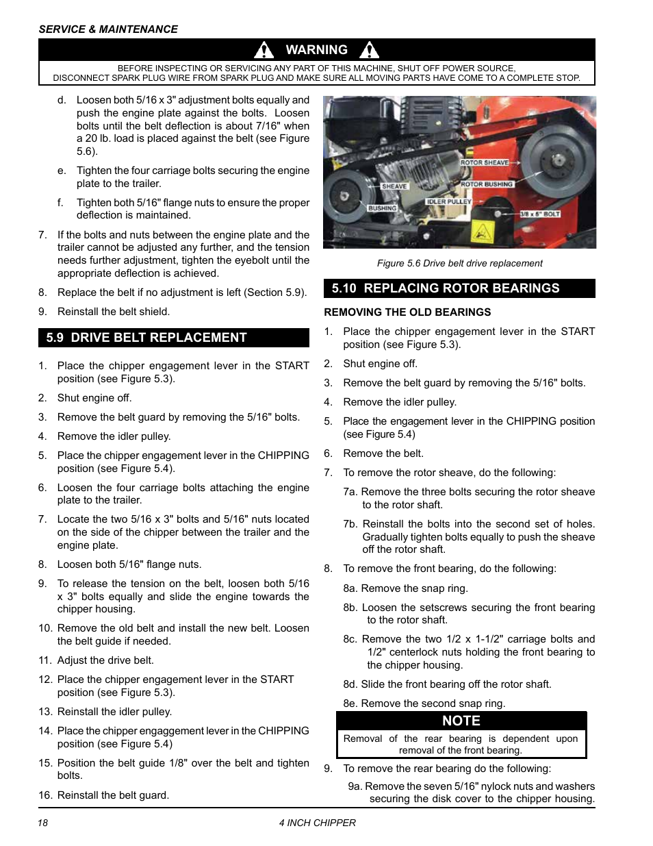 9 drive belt replacement, 10 replacing rotor bearings | Echo CH4400 Owners Manual v.1 User Manual | Page 22 / 30