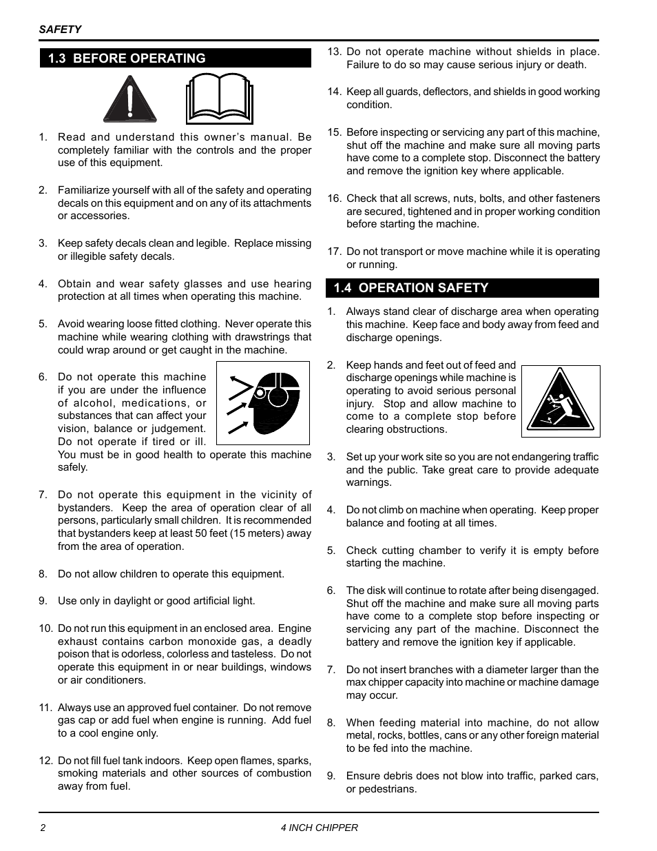 3 before operating, 4 operation safety, 3 before operating 1.4 operation safety | Echo CH4400 Owners Manual v.1 User Manual | Page 6 / 30