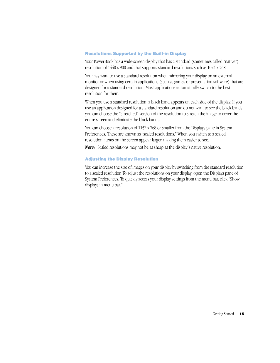 Resolutions supported by the built-in display, Adjusting the display resolution | Apple G4 17-inch User Manual | Page 15 / 104