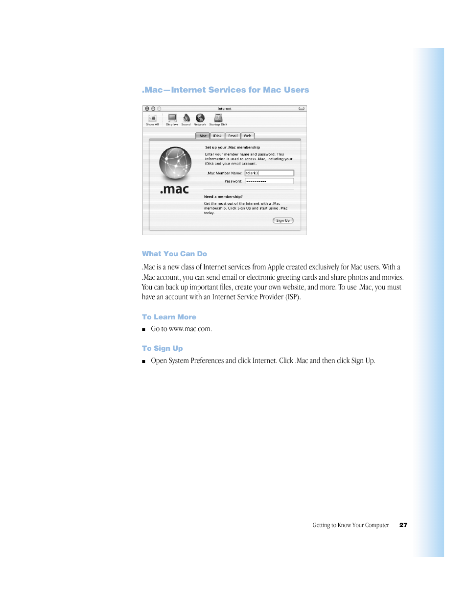 Mac—internet services for mac users, What you can do, To learn more | To sign up, Mac—internet services for mac users 27 | Apple G4 17-inch User Manual | Page 27 / 104