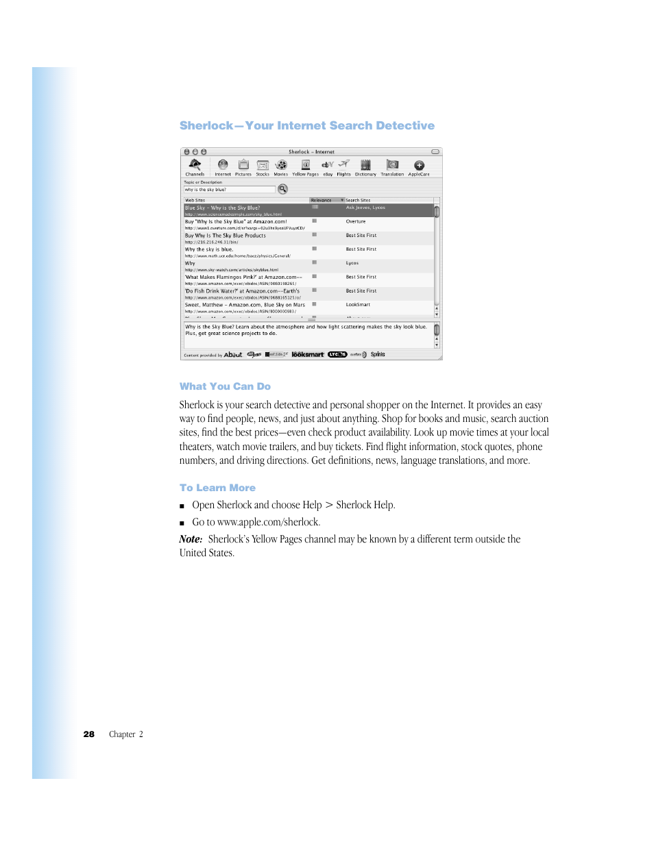 Sherlock—your internet search detective, What you can do, To learn more | Sherlock—your internet search detective 28 | Apple G4 17-inch User Manual | Page 28 / 104