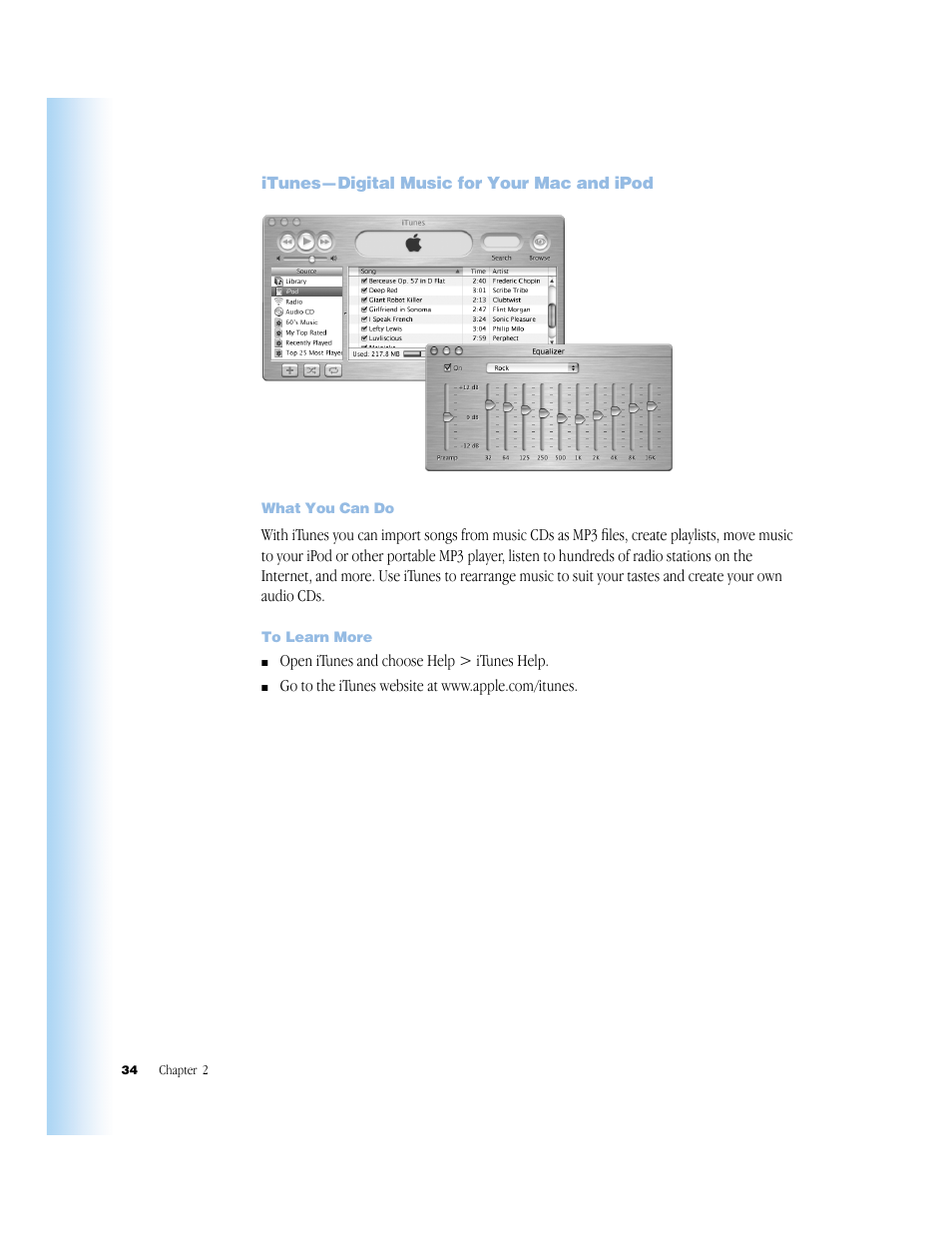 Itunes—digital music for your mac and ipod, What you can do, To learn more | Itunes—digital music for your mac and ipod 34 | Apple G4 17-inch User Manual | Page 34 / 104