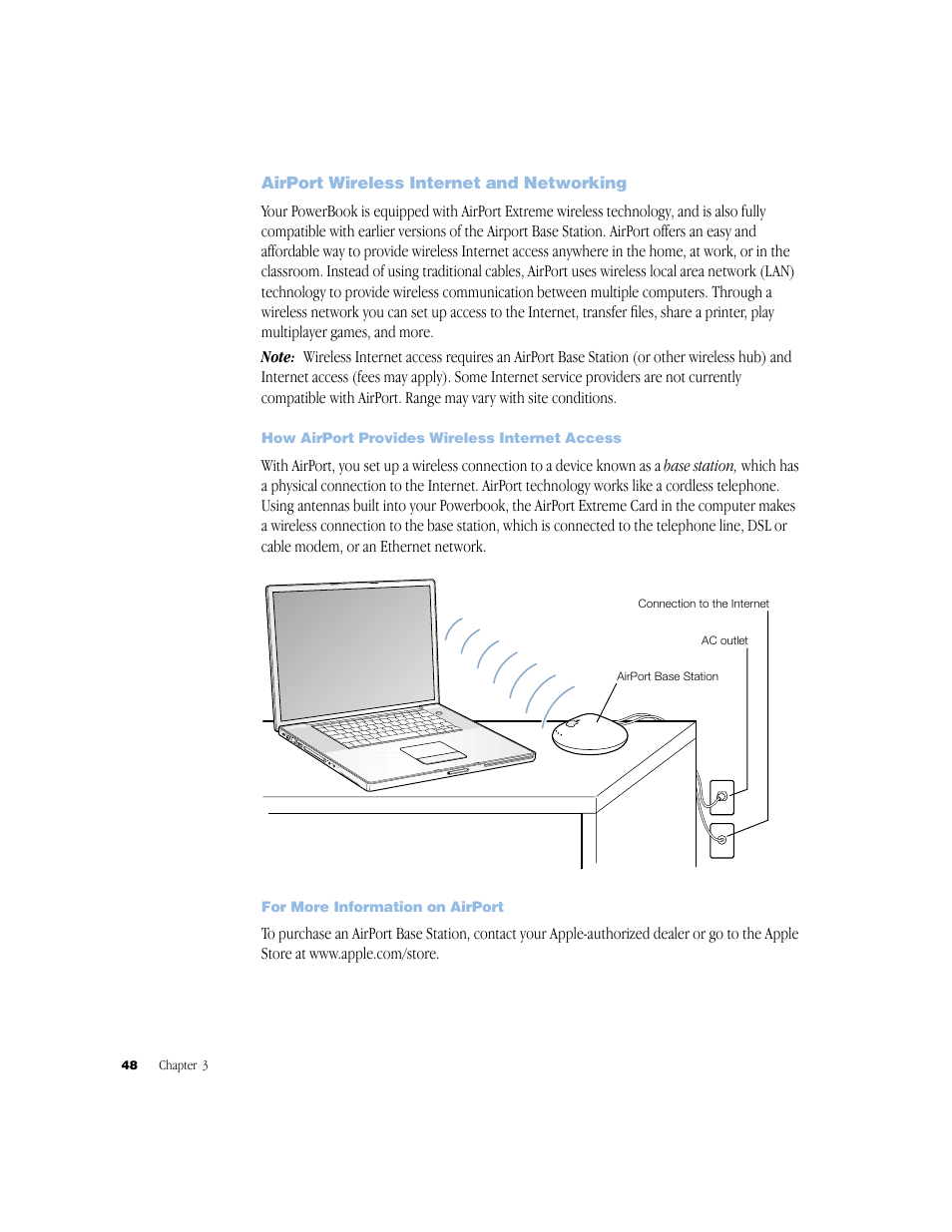 Airport wireless internet and networking, How airport provides wireless internet access, For more information on airport | Airport wireless internet and networking 48 | Apple G4 17-inch User Manual | Page 48 / 104