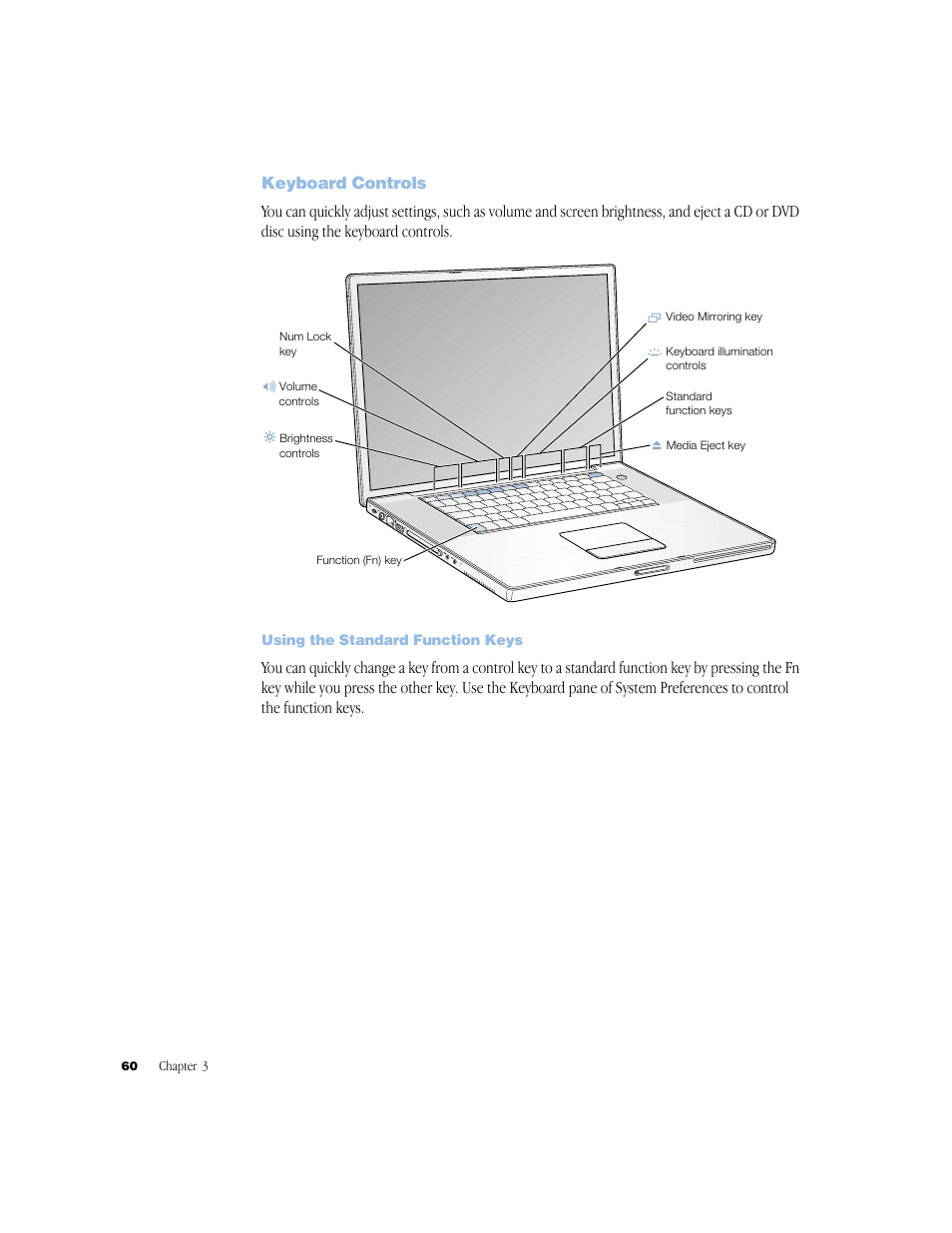 Keyboard controls, Using the standard function keys, Keyboard controls 60 | Apple G4 17-inch User Manual | Page 60 / 104