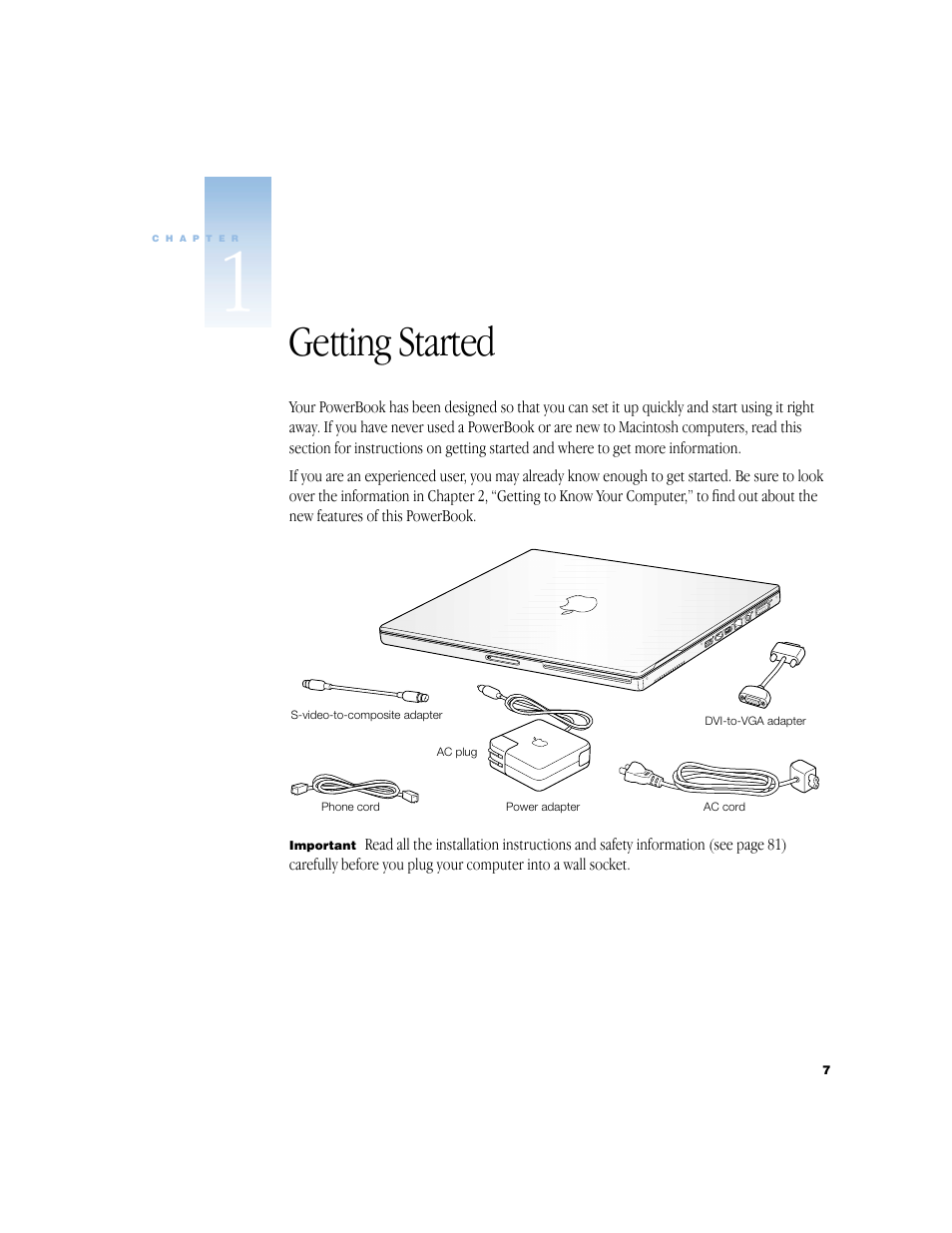 Getting started, Getting started 7 | Apple G4 17-inch User Manual | Page 7 / 104