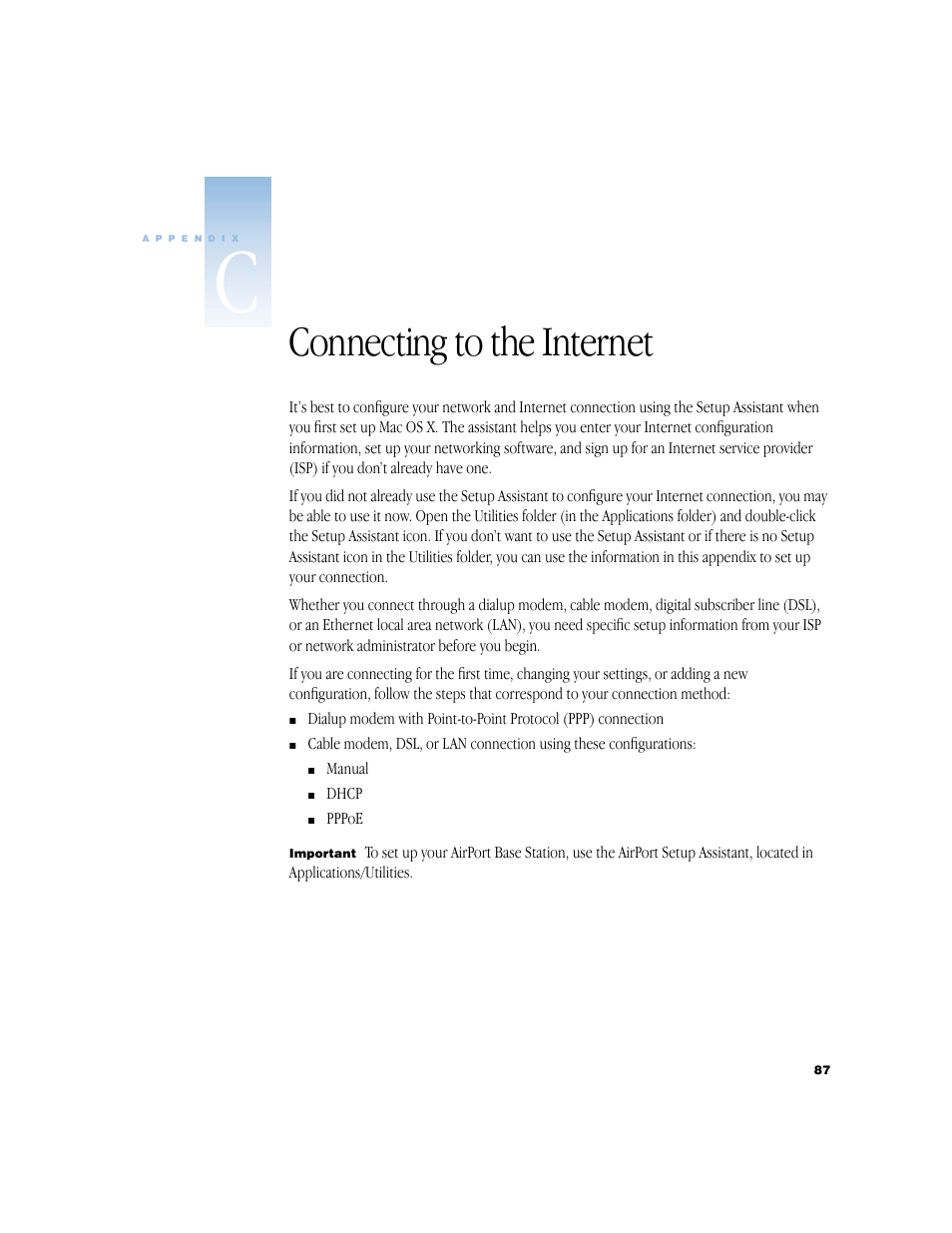 Connecting to the internet, Appendix c connecting to the internet 87 | Apple G4 17-inch User Manual | Page 87 / 104