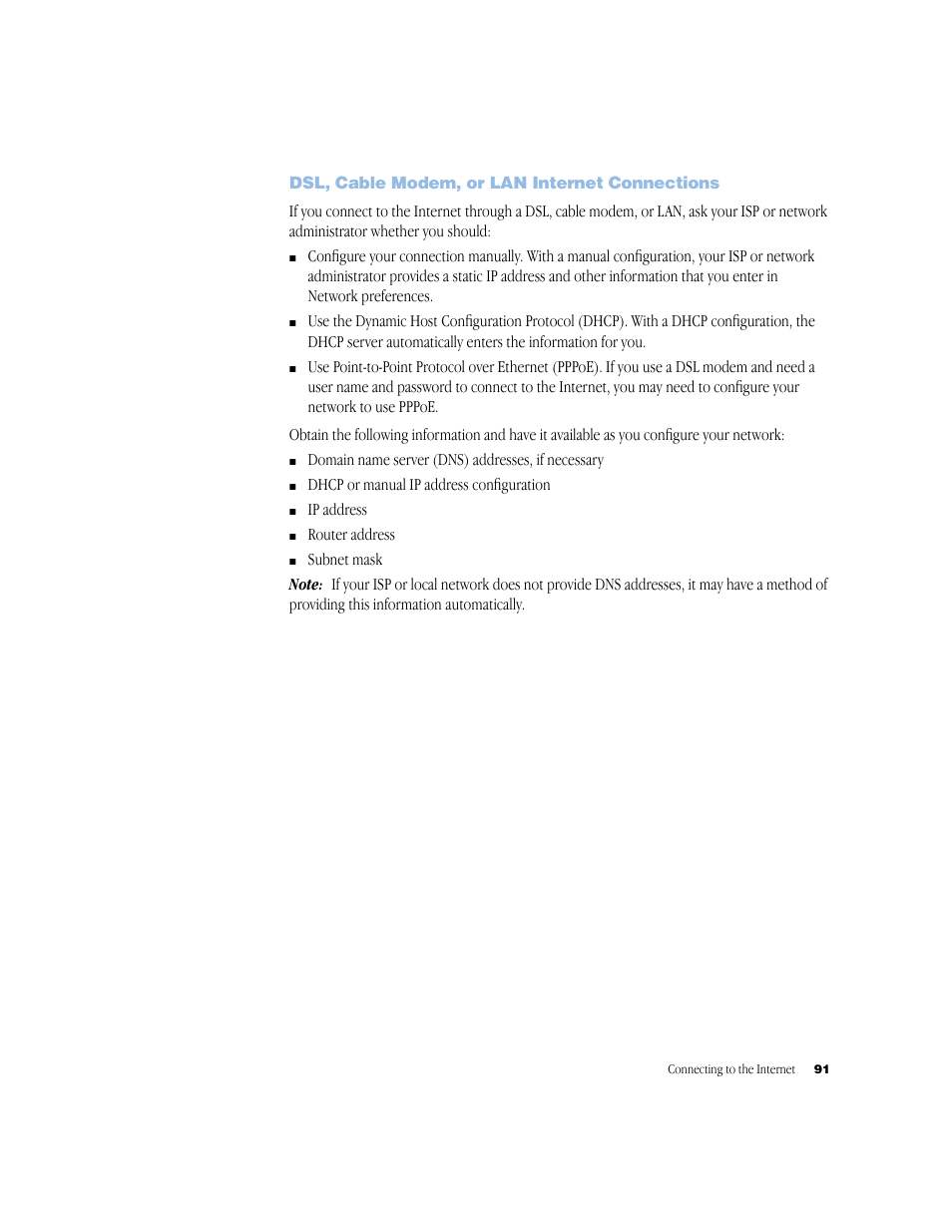 Dsl, cable modem, or lan internet connections, Dsl, cable modem, or lan internet connections 91 | Apple G4 17-inch User Manual | Page 91 / 104
