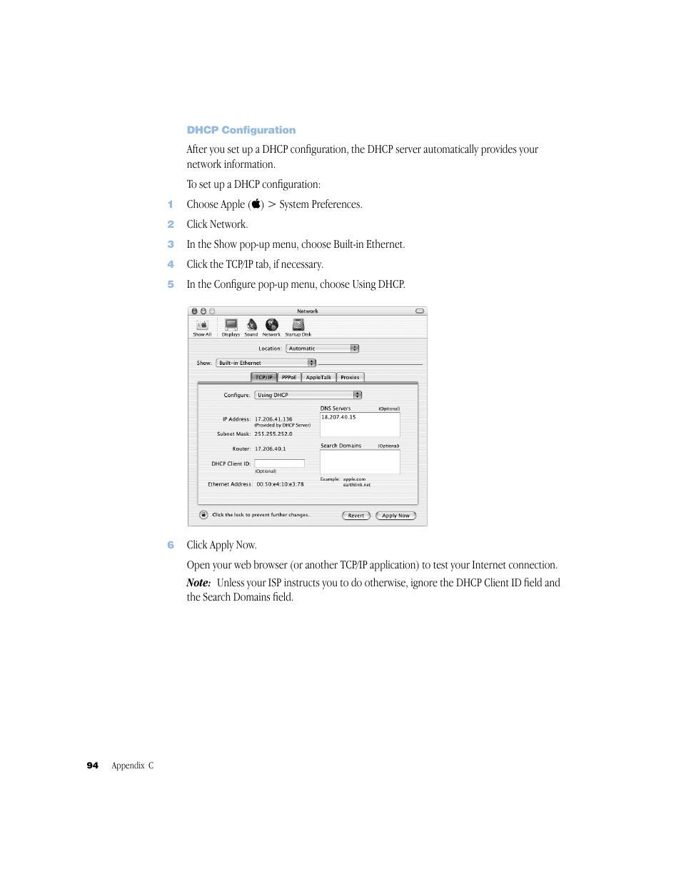 Dhcp configuration | Apple G4 17-inch User Manual | Page 94 / 104